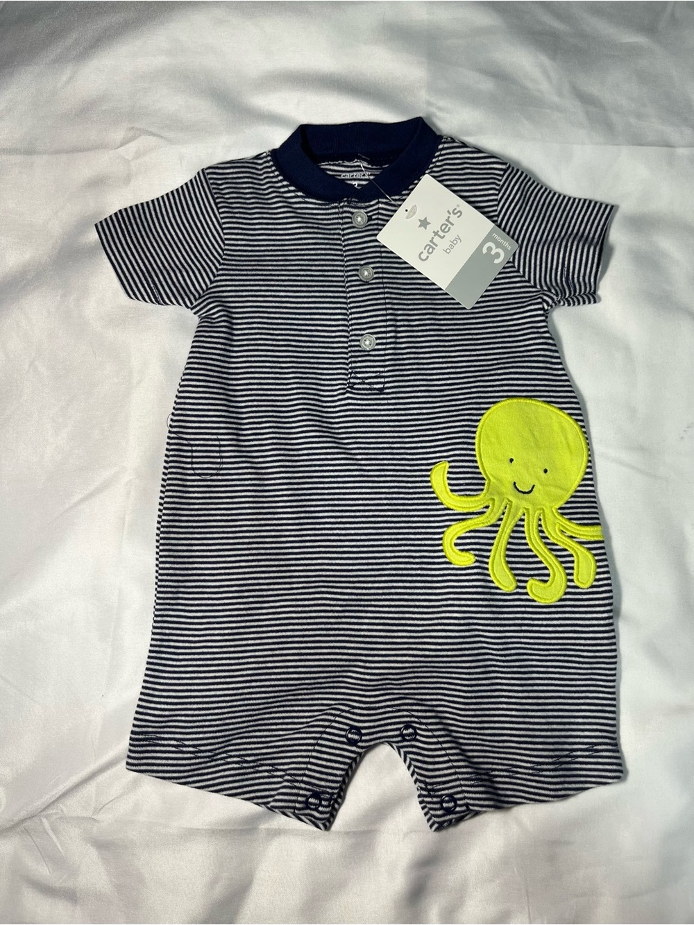 Carter’s‎ Baby Boy 3M Romper Octopus Blue Striped One-Piece NWT